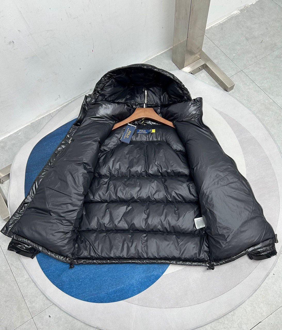 Black Glossy Hooded Puffer Jacket